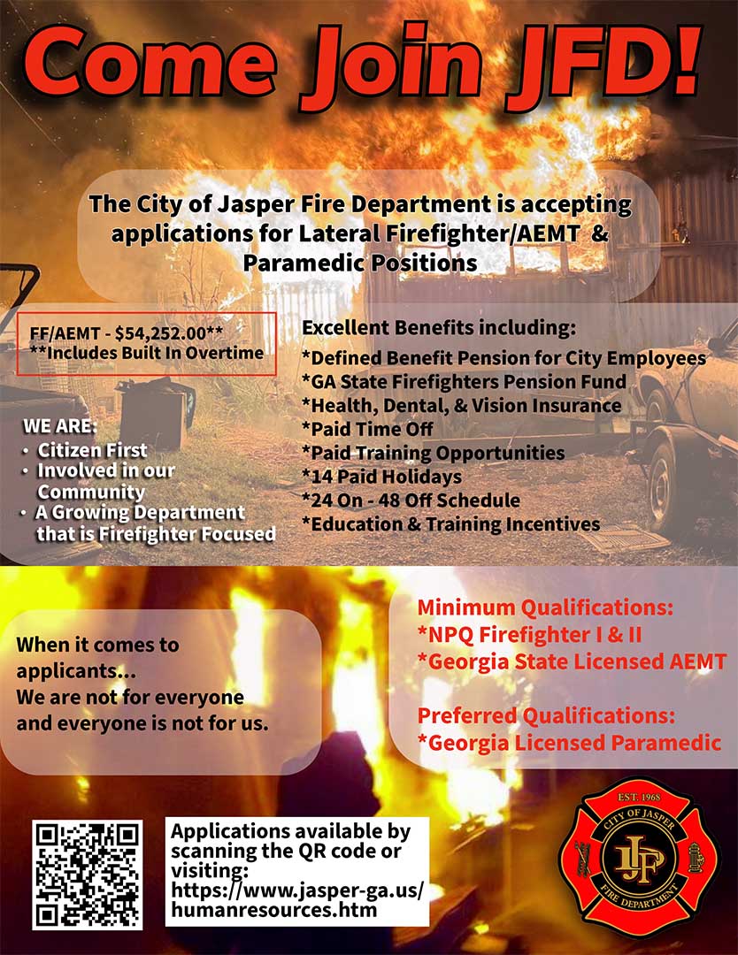 Current City of Jasper Now Hiring Firefighter/AEMT