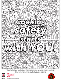Cooking Safety Starts with you coloring sheet for Adults