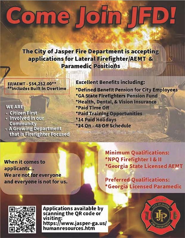 Current City of Jasper Now Hiring Firefighter/AEMT