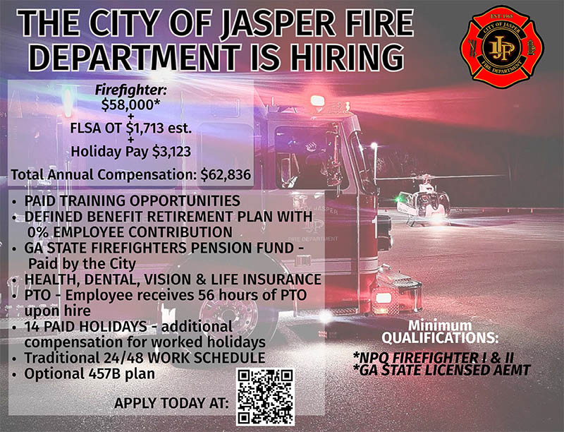 Current City of Jasper Now Hiring Firefighter/AEMT