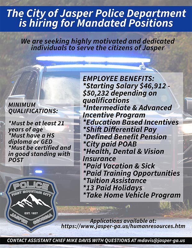 Current City of Jasper Now Hiring Police Officer