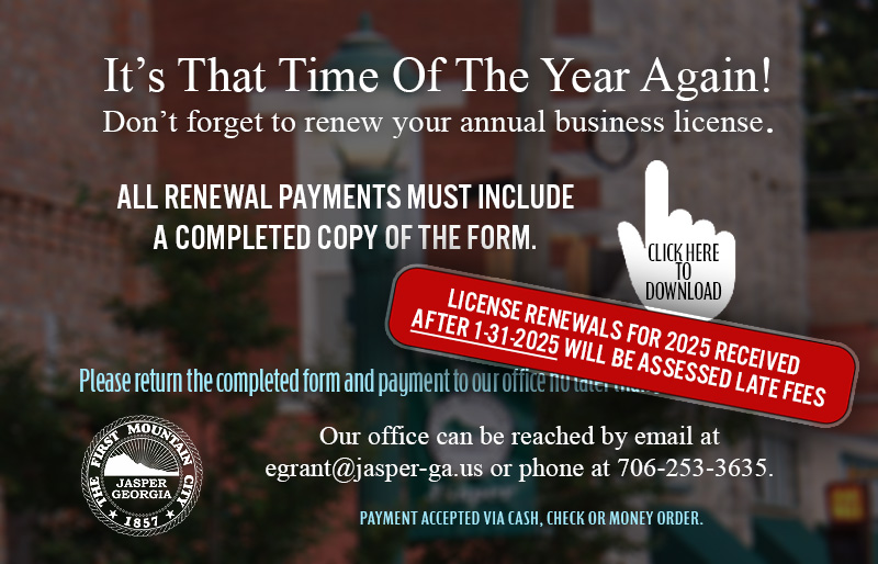 Jasper Georgia Business License Renewal Form - Click to Download