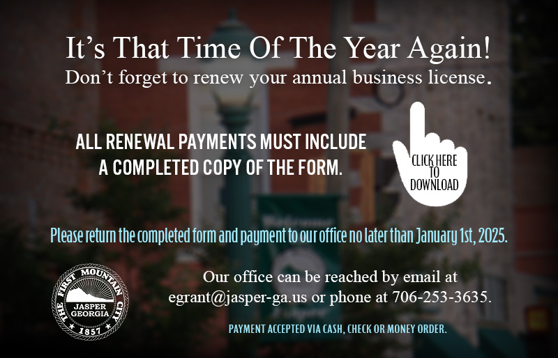 Jasper Georgia Business License Renewal Form - Click to Download